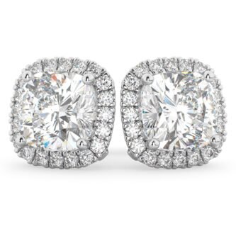 1 ct Cushion Solitaire Halo Studs