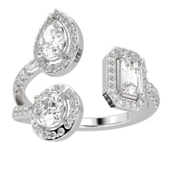 3 Stone Halo Gap Ring